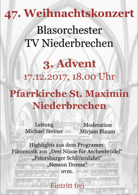 Adventskonzert des Blasorchesters des Turnverein Niederbrechen in der Pfarrkirche St. Maximin Niederbrechen